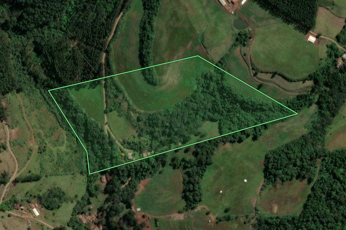 Imagem de satélite do imóvel rural em Jardinópolis (SC), com o contorno declarado no CAR desenhado por cima.