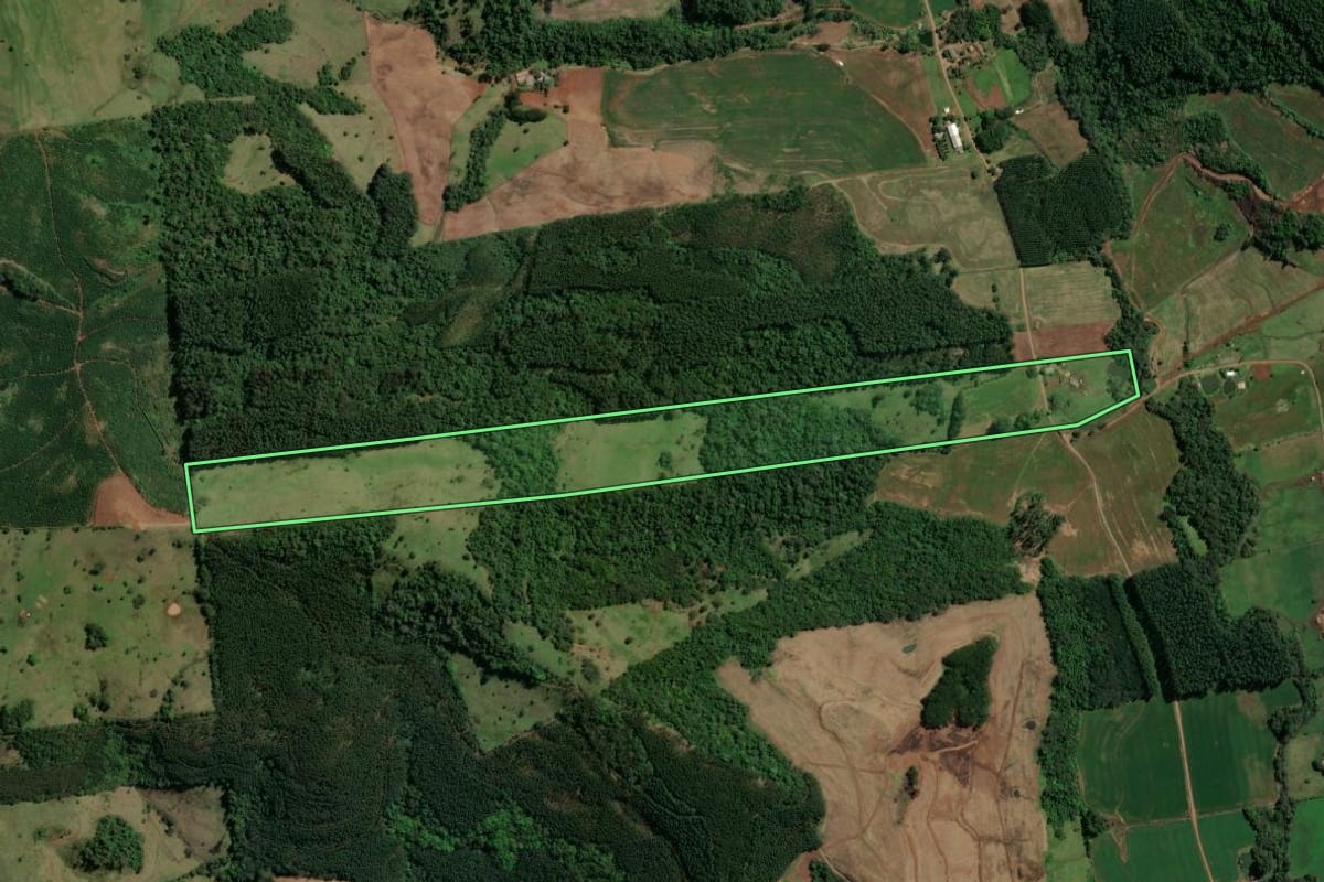 Imagem de satélite do imóvel rural em Jardinópolis (SC), com o contorno declarado no CAR desenhado por cima.