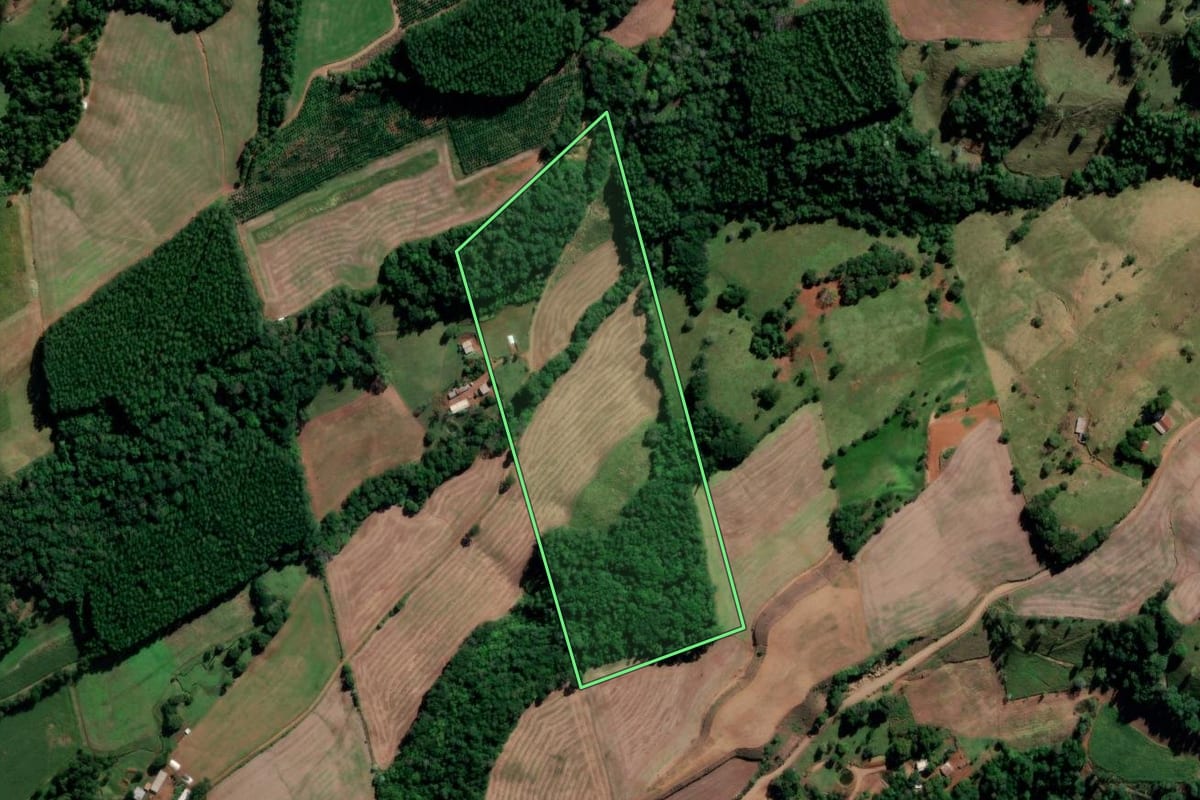 Imagem de satélite do imóvel rural em Jardinópolis (SC), com o contorno declarado no CAR desenhado por cima.