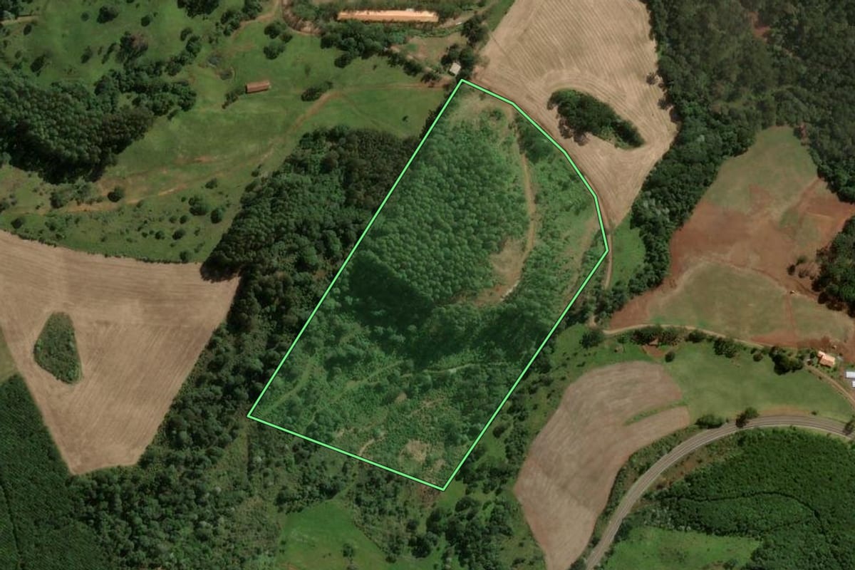 Imagem de satélite do imóvel rural em Joaçaba (SC), com o contorno declarado no CAR desenhado por cima.
