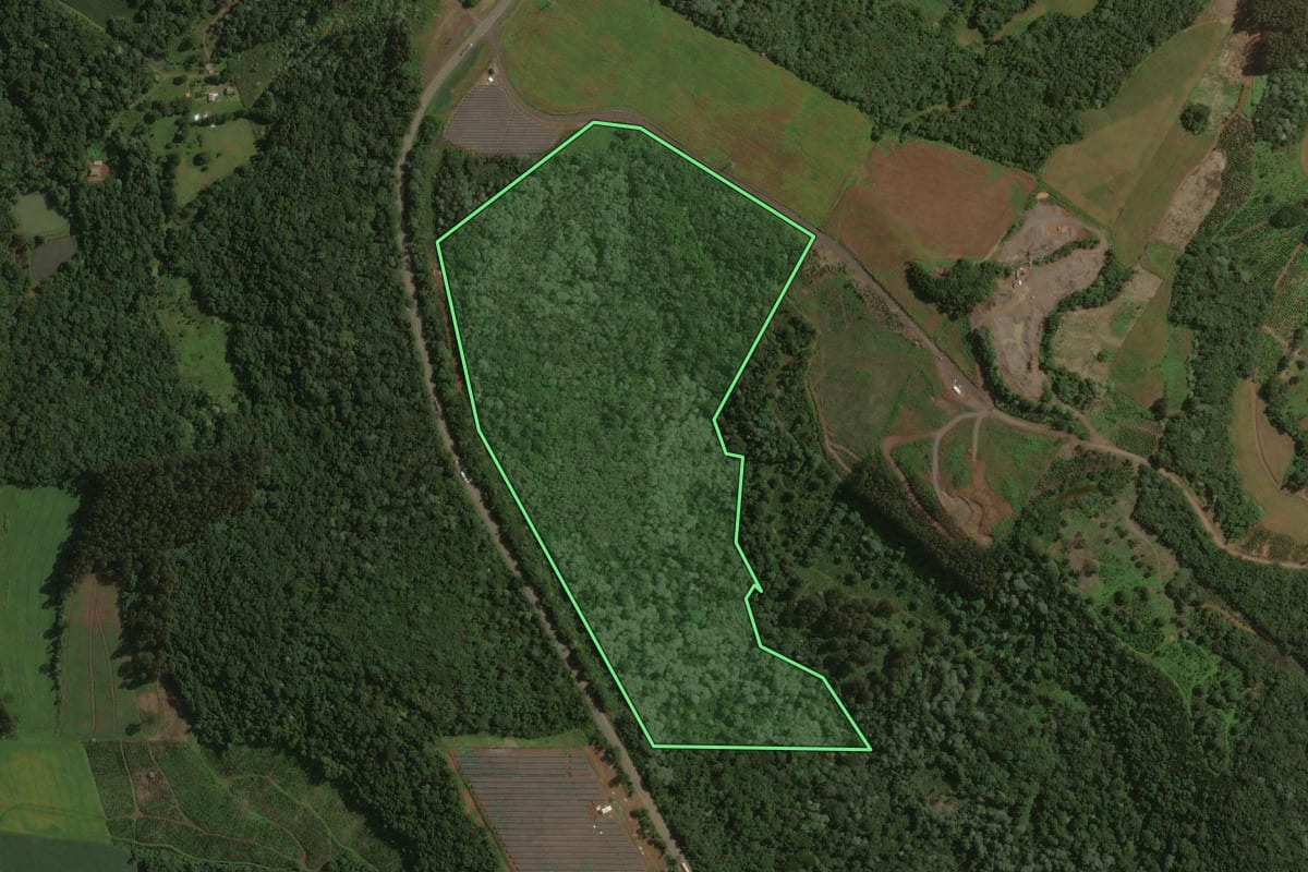 Imagem de satélite do imóvel rural em Joaçaba (SC), com o contorno declarado no CAR desenhado por cima.