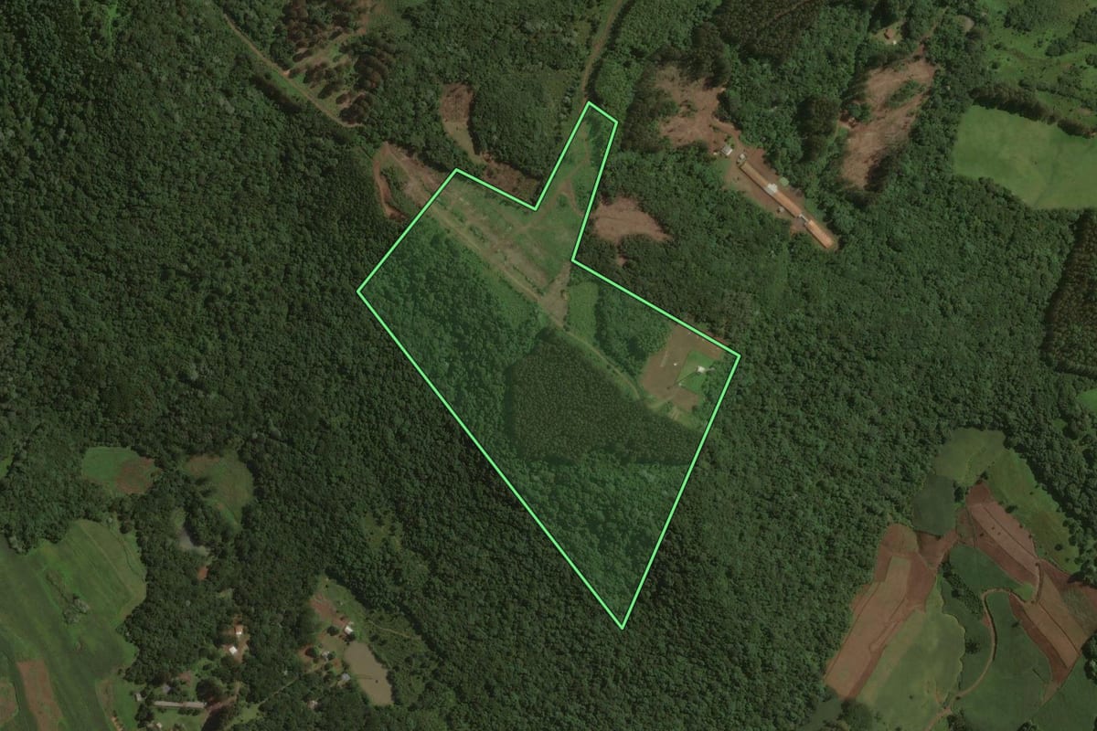 Imagem de satélite do imóvel rural em Joaçaba (SC), com o contorno declarado no CAR desenhado por cima.