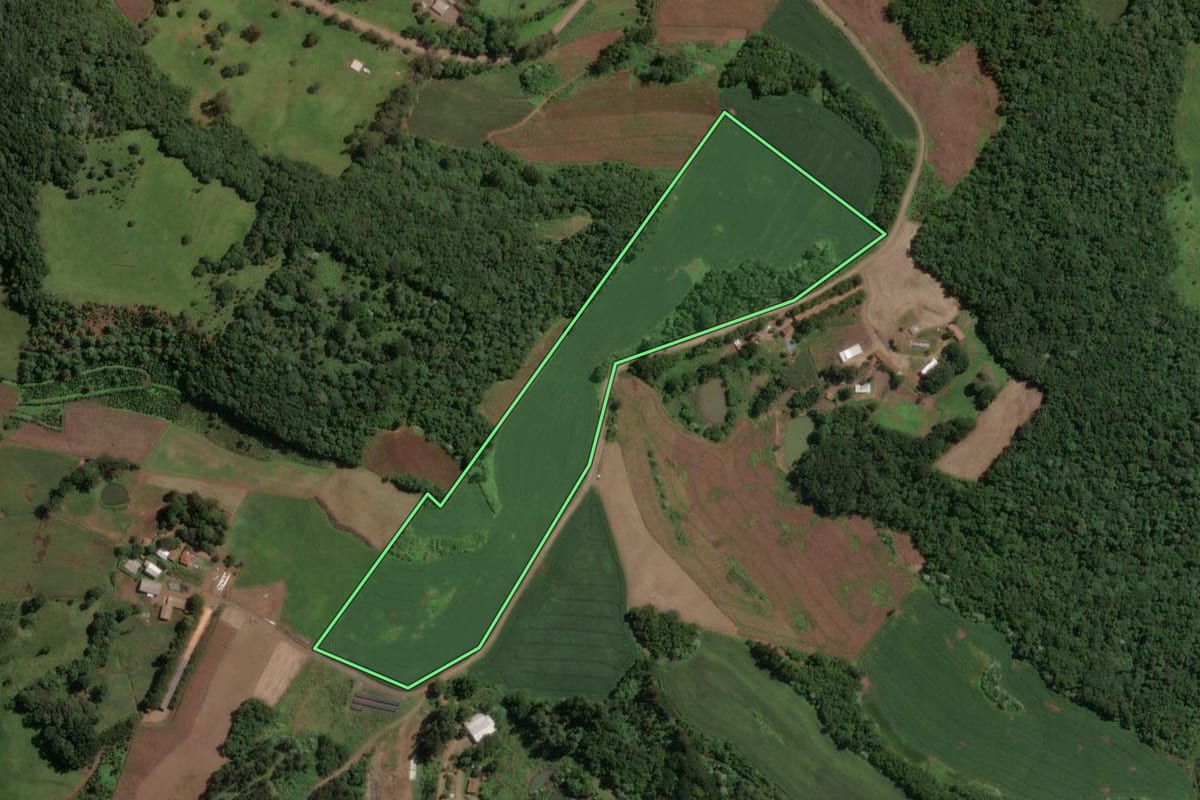 Imagem de satélite do imóvel rural em Joaçaba (SC), com o contorno declarado no CAR desenhado por cima.