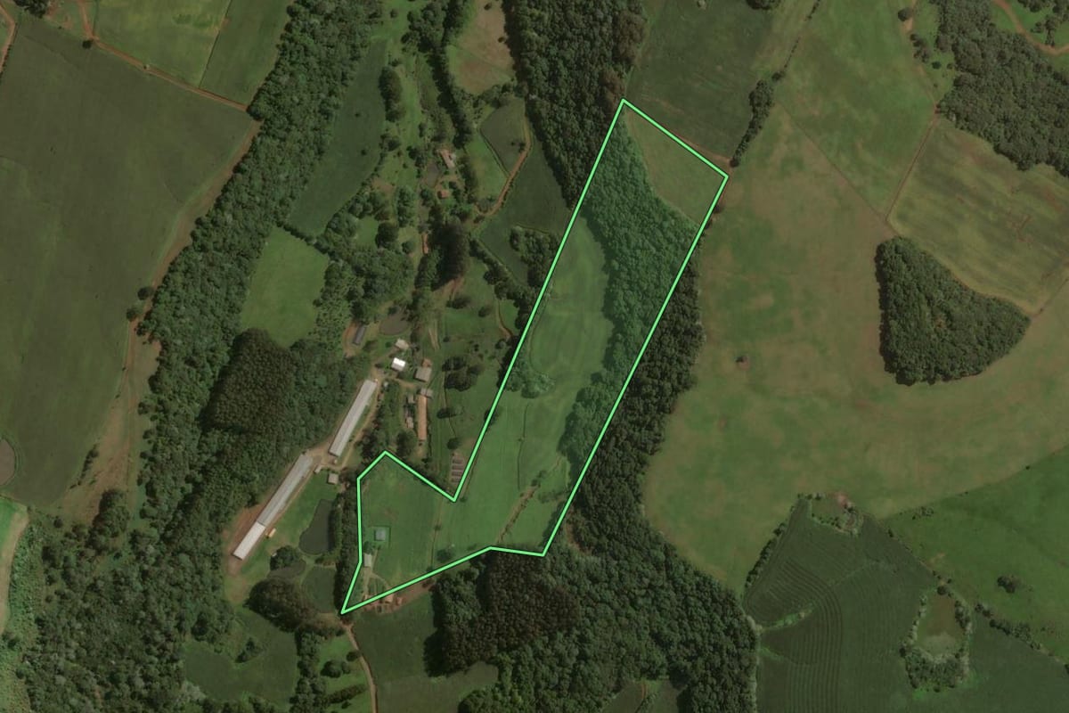 Imagem de satélite do imóvel rural em Joaçaba (SC), com o contorno declarado no CAR desenhado por cima.