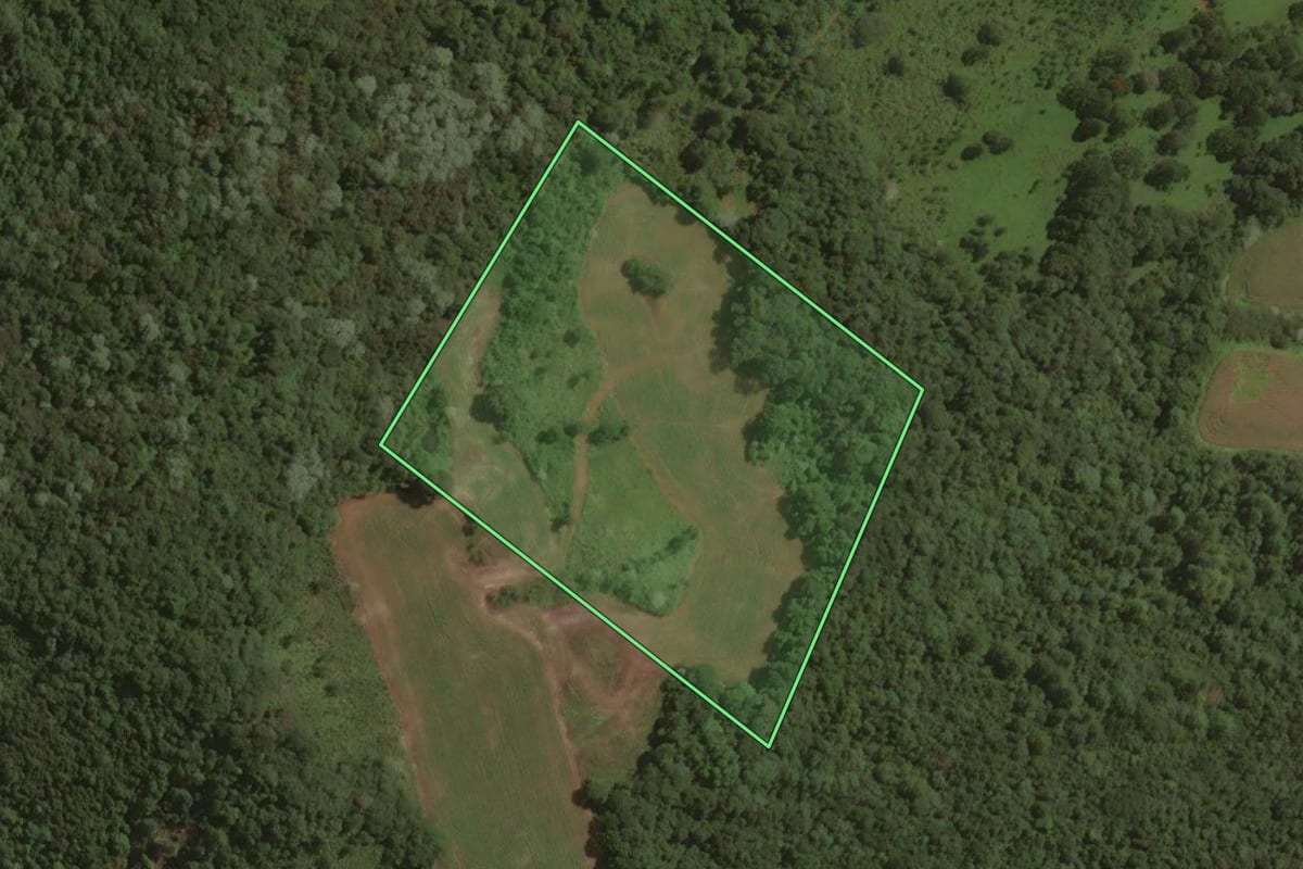 Imagem de satélite do imóvel rural em Joaçaba (SC), com o contorno declarado no CAR desenhado por cima.