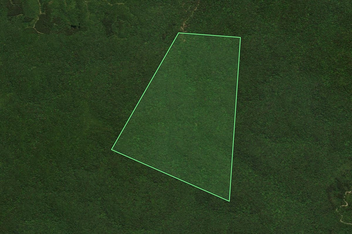 Imagem de satélite do imóvel rural em Joinville (SC), com o contorno declarado no CAR desenhado por cima.