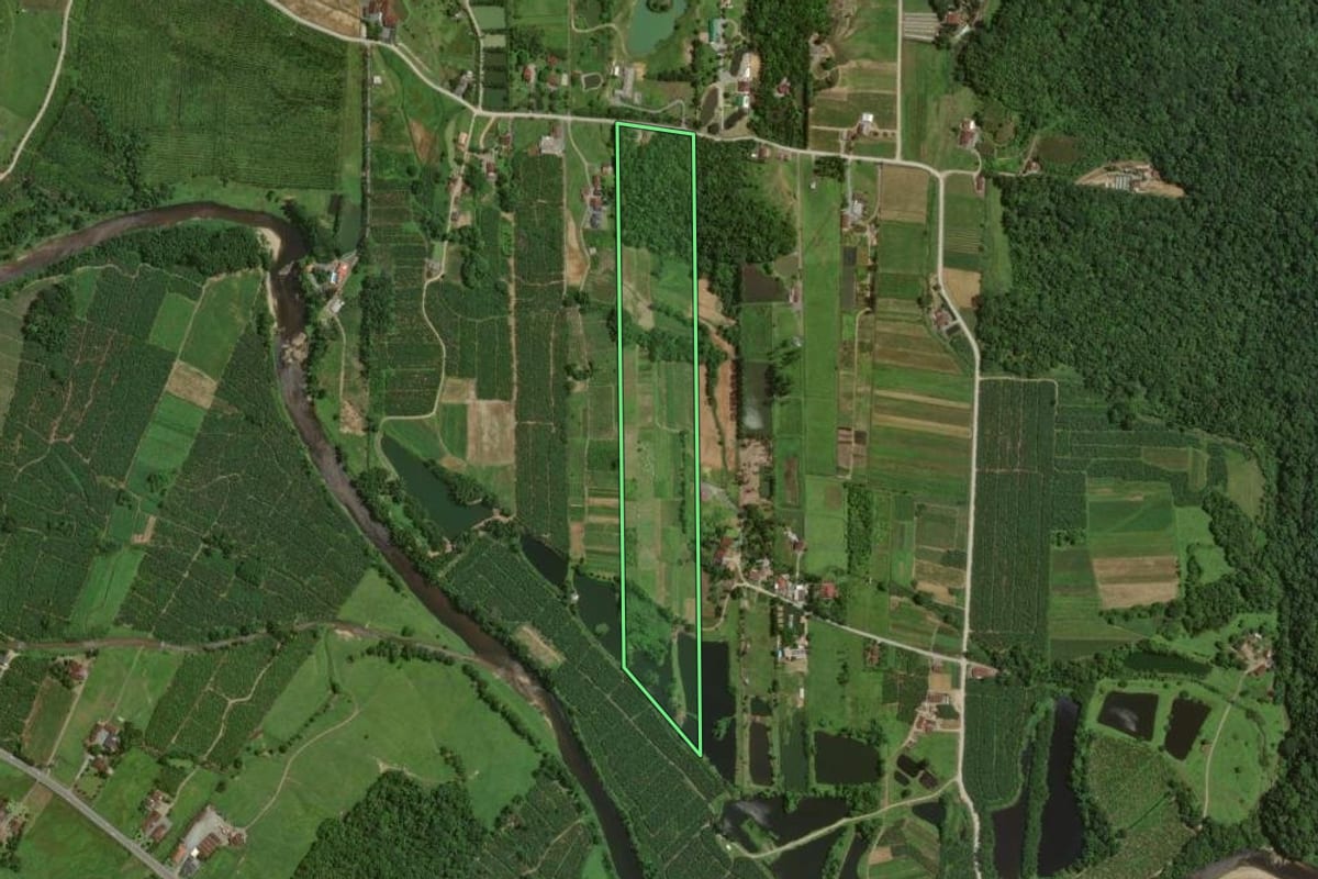 Imagem de satélite do imóvel rural em Joinville (SC), com o contorno declarado no CAR desenhado por cima.
