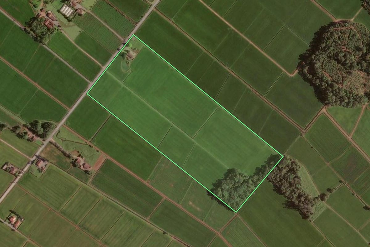 Imagem de satélite do imóvel rural em Joinville (SC), com o contorno declarado no CAR desenhado por cima.