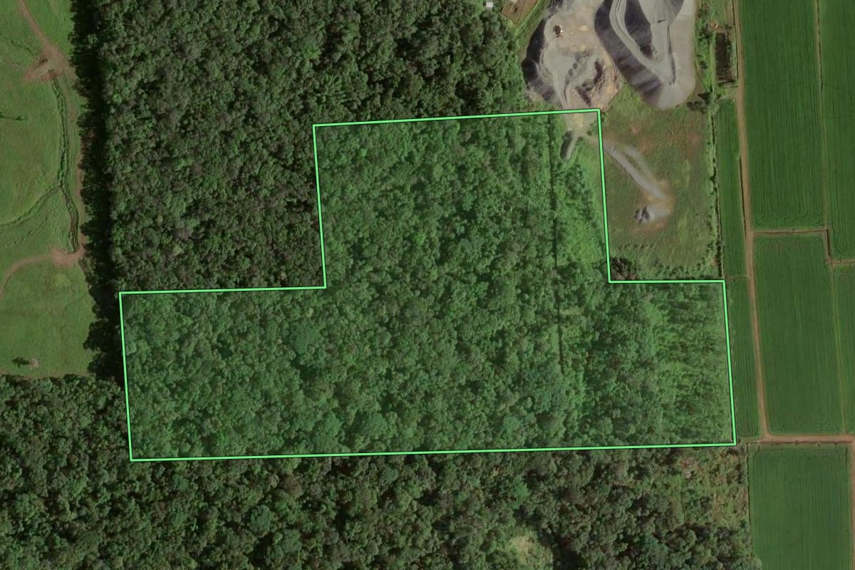 Imagem de satélite do imóvel rural em Joinville (SC), com o contorno declarado no CAR desenhado por cima.