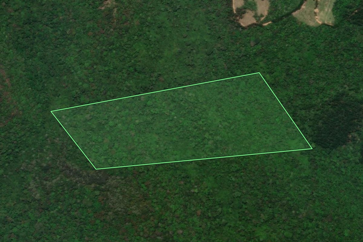 Imagem de satélite do imóvel rural em José Boiteux (SC), com o contorno declarado no CAR desenhado por cima.