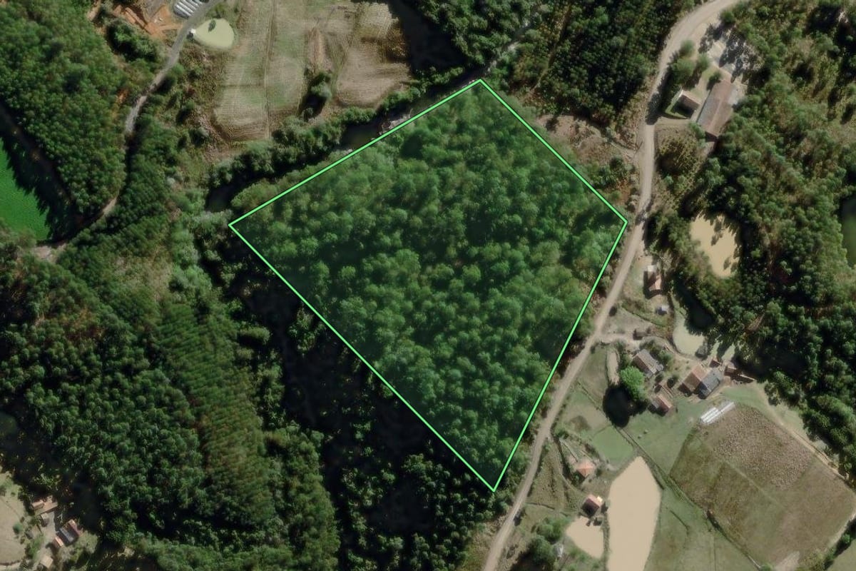 Imagem de satélite do imóvel rural em José Boiteux (SC), com o contorno declarado no CAR desenhado por cima.
