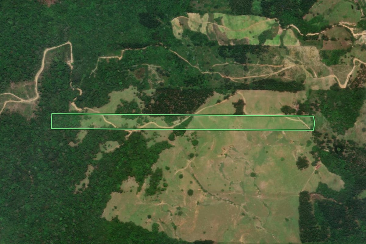 Imagem de satélite do imóvel rural em José Boiteux (SC), com o contorno declarado no CAR desenhado por cima.