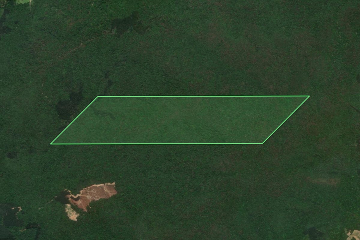 Imagem de satélite do imóvel rural em José Boiteux (SC), com o contorno declarado no CAR desenhado por cima.