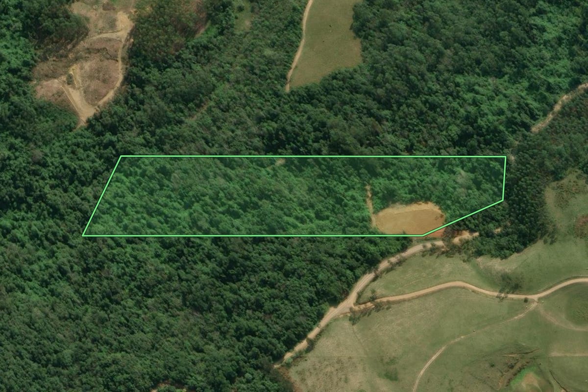 Imagem de satélite do imóvel rural em José Boiteux (SC), com o contorno declarado no CAR desenhado por cima.
