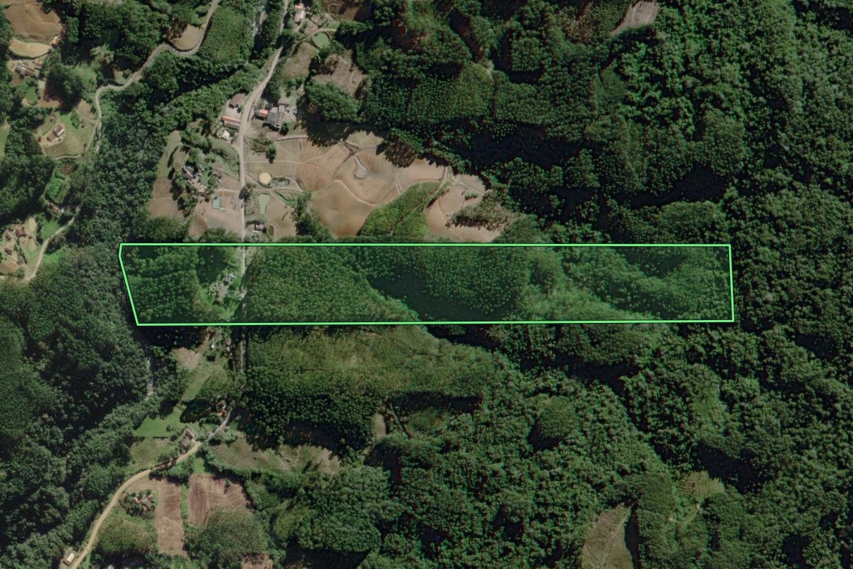 Imagem de satélite do imóvel rural em José Boiteux (SC), com o contorno declarado no CAR desenhado por cima.