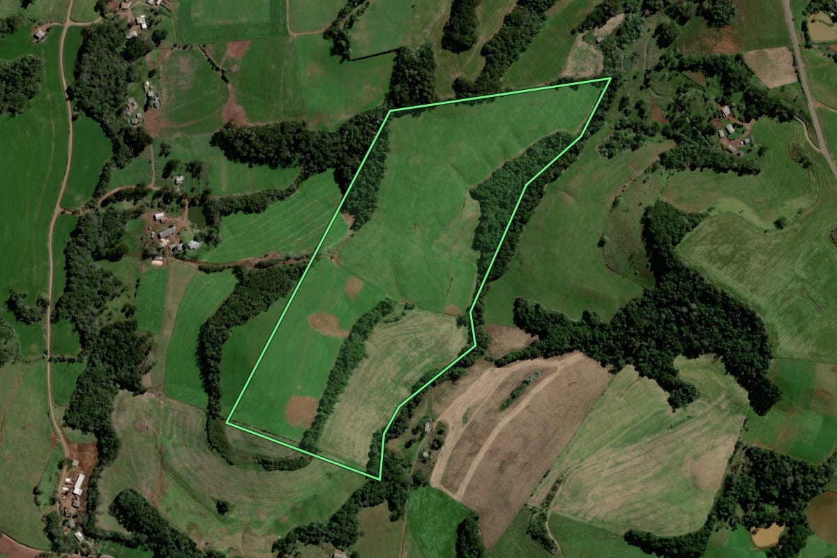 Imagem de satélite do imóvel rural em Jupiá (SC), com o contorno declarado no CAR desenhado por cima.