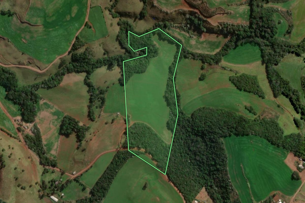 Imagem de satélite do imóvel rural em Jupiá (SC), com o contorno declarado no CAR desenhado por cima.