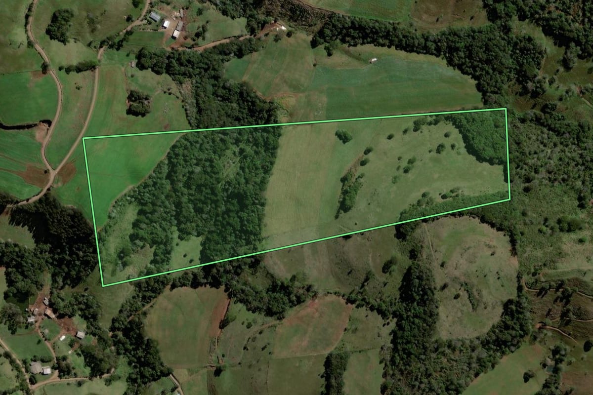 Imagem de satélite do imóvel rural em Jupiá (SC), com o contorno declarado no CAR desenhado por cima.