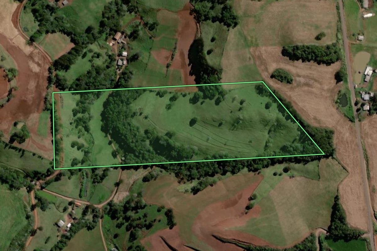 Imagem de satélite do imóvel rural em Jupiá (SC), com o contorno declarado no CAR desenhado por cima.