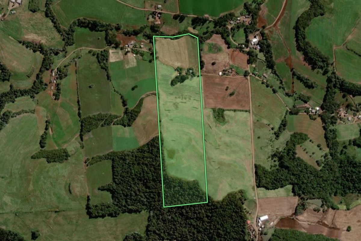 Imagem de satélite do imóvel rural em Jupiá (SC), com o contorno declarado no CAR desenhado por cima.