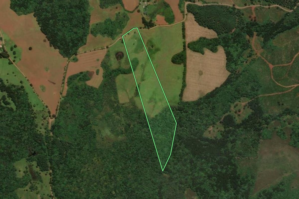 Imagem de satélite do imóvel rural em Lages (SC), com o contorno declarado no CAR desenhado por cima.