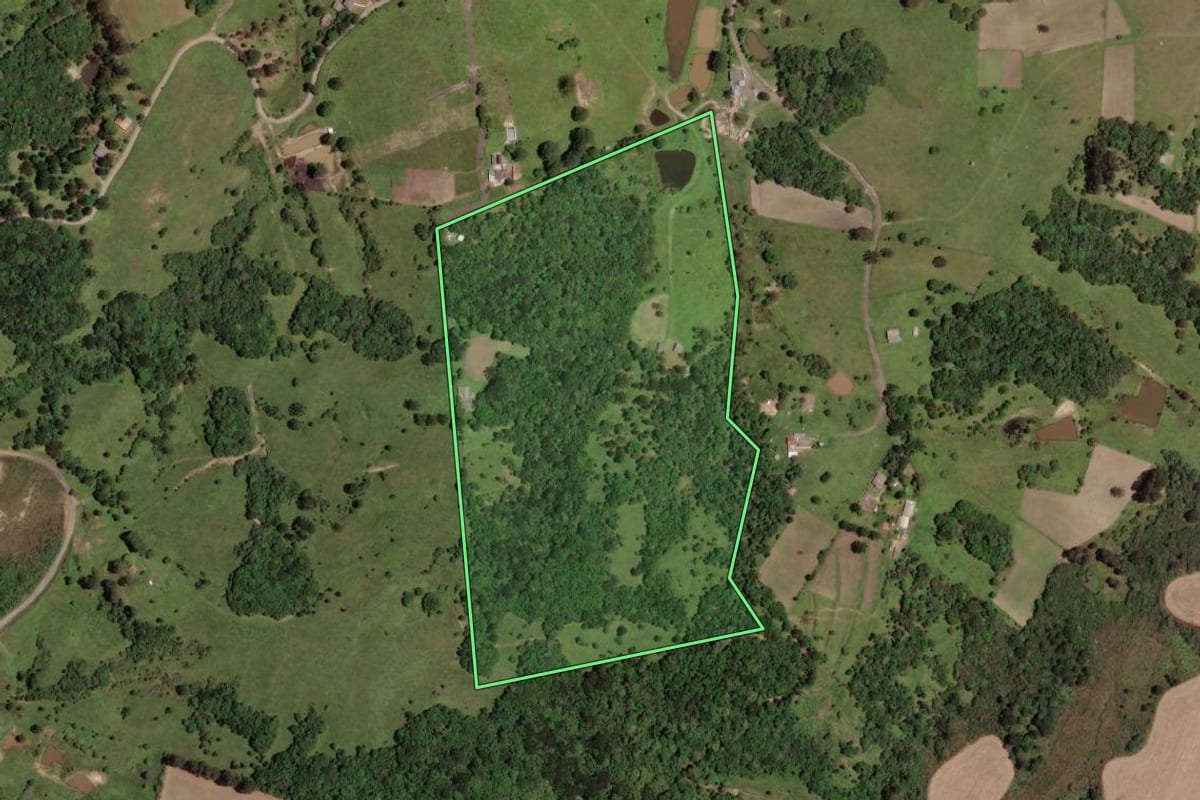 Imagem de satélite do imóvel rural em Lages (SC), com o contorno declarado no CAR desenhado por cima.