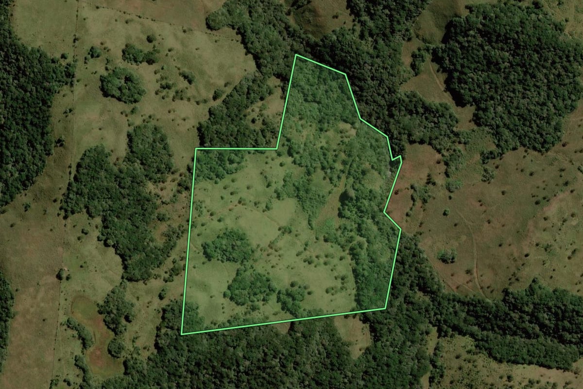 Imagem de satélite do imóvel rural em Lages (SC), com o contorno declarado no CAR desenhado por cima.