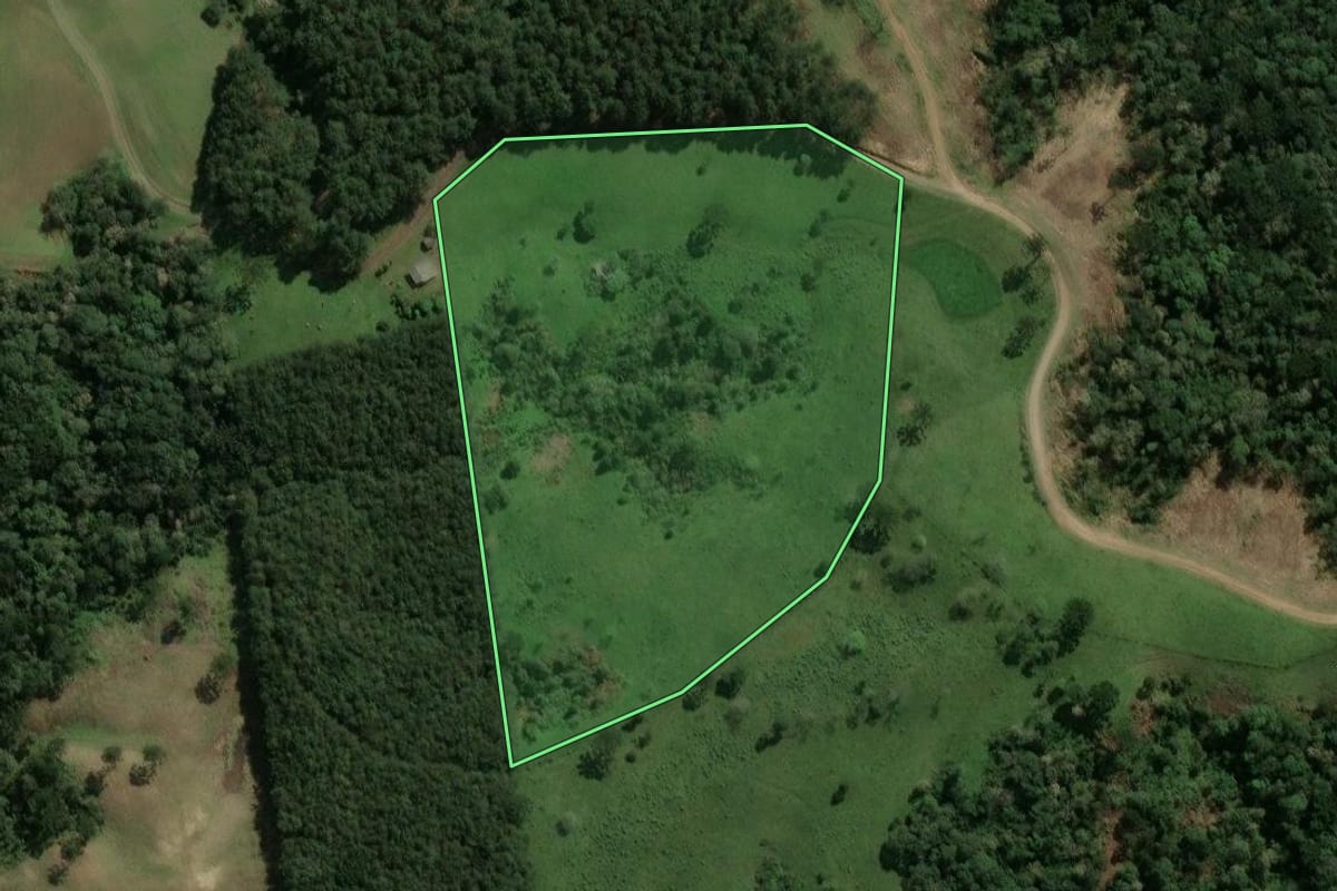 Imagem de satélite do imóvel rural em Lages (SC), com o contorno declarado no CAR desenhado por cima.