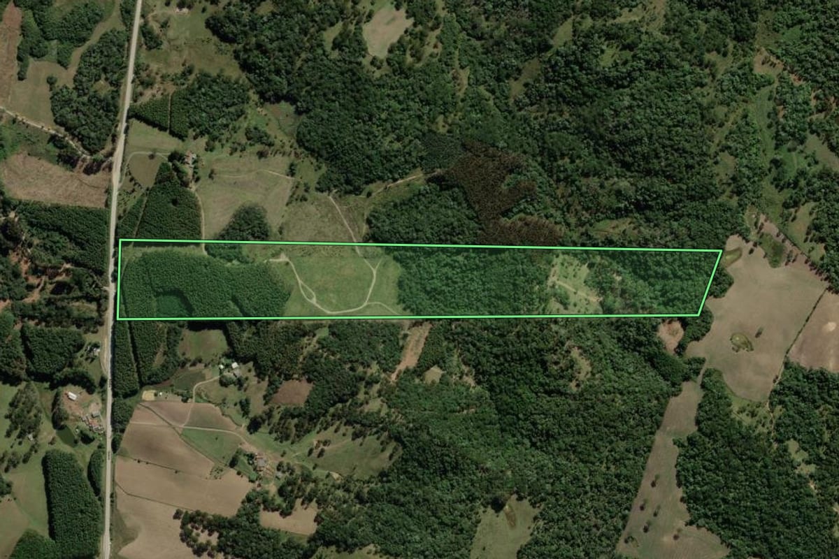 Imagem de satélite do imóvel rural em Lages (SC), com o contorno declarado no CAR desenhado por cima.