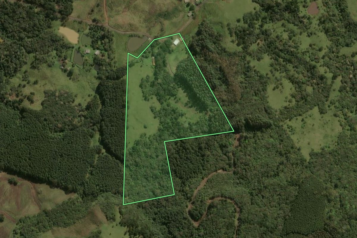 Imagem de satélite do imóvel rural em Lages (SC), com o contorno declarado no CAR desenhado por cima.