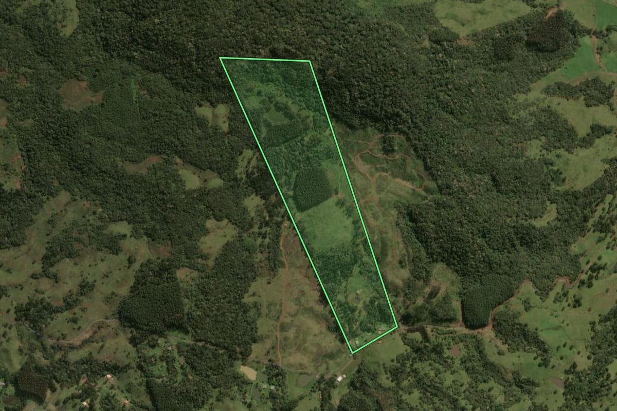 Imagem de satélite do imóvel rural em Lages (SC), com o contorno declarado no CAR desenhado por cima.