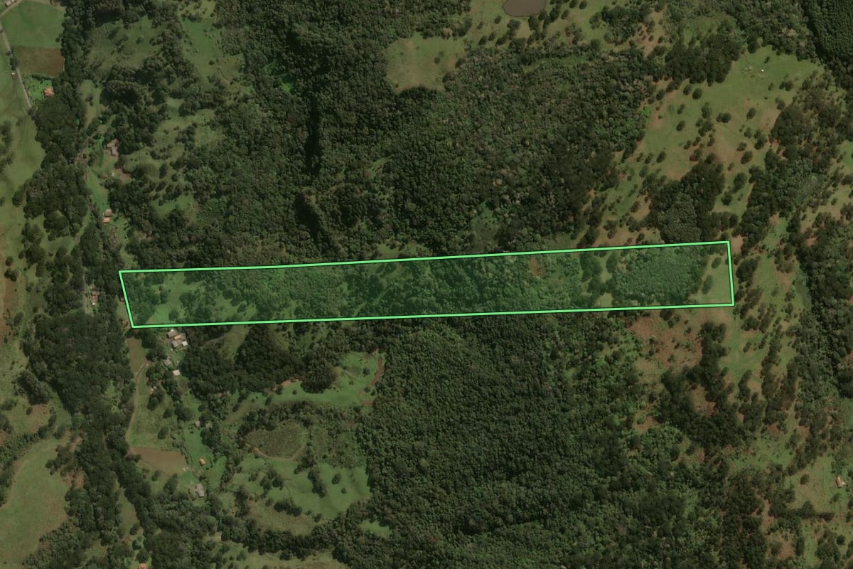 Imagem de satélite do imóvel rural em Lages (SC), com o contorno declarado no CAR desenhado por cima.