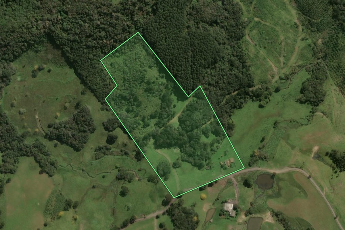 Imagem de satélite do imóvel rural em Lages (SC), com o contorno declarado no CAR desenhado por cima.