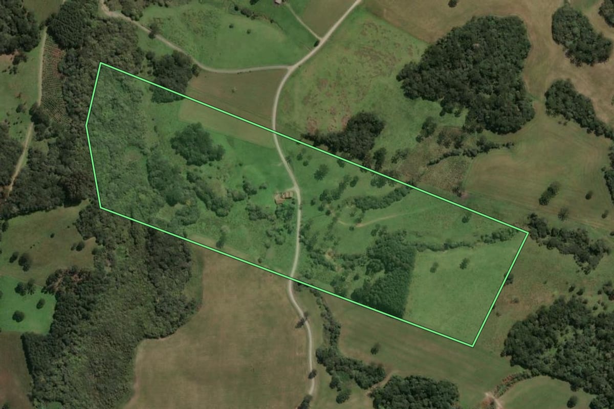 Imagem de satélite do imóvel rural em Lages (SC), com o contorno declarado no CAR desenhado por cima.
