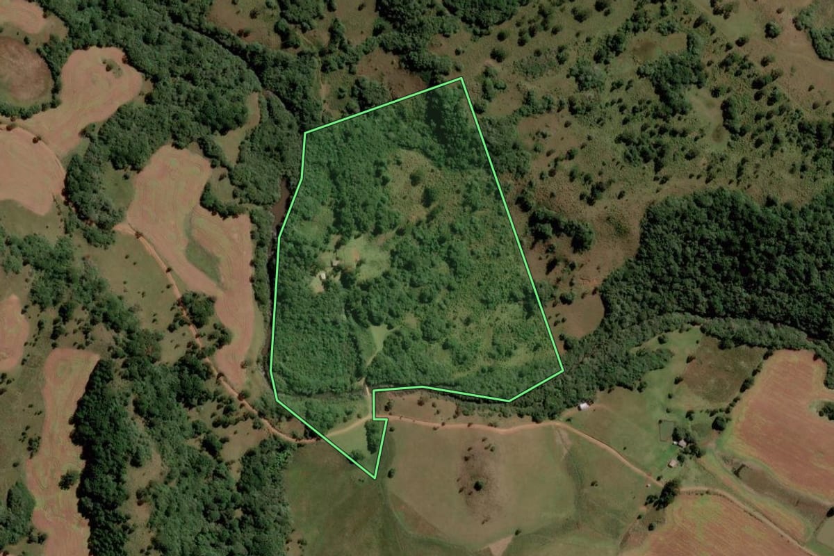 Imagem de satélite do imóvel rural em Lages (SC), com o contorno declarado no CAR desenhado por cima.