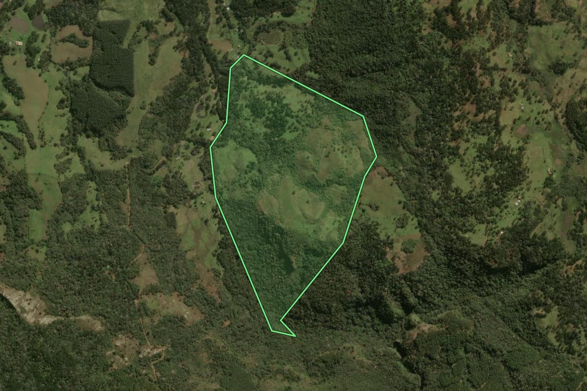 Imagem de satélite do imóvel rural em Lages (SC), com o contorno declarado no CAR desenhado por cima.