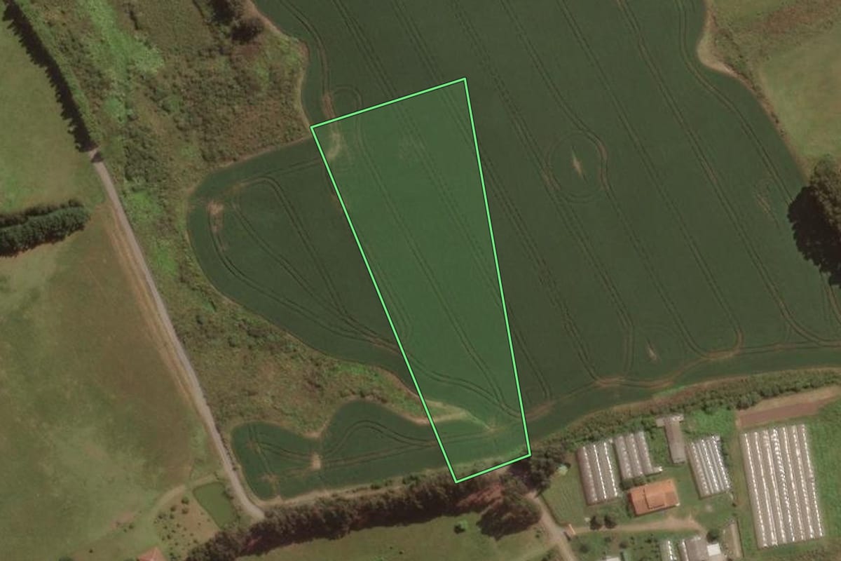 Imagem de satélite do imóvel rural em Lages (SC), com o contorno declarado no CAR desenhado por cima.