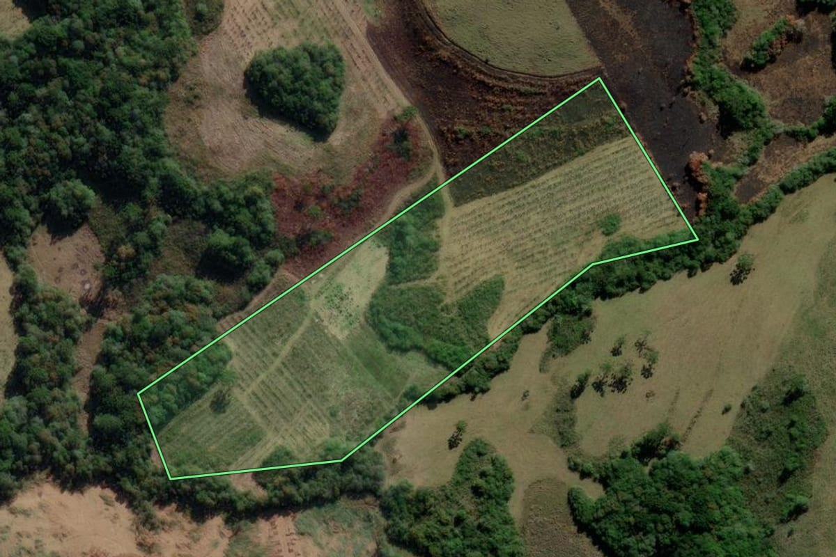 Imagem de satélite do imóvel rural em Lages (SC), com o contorno declarado no CAR desenhado por cima.