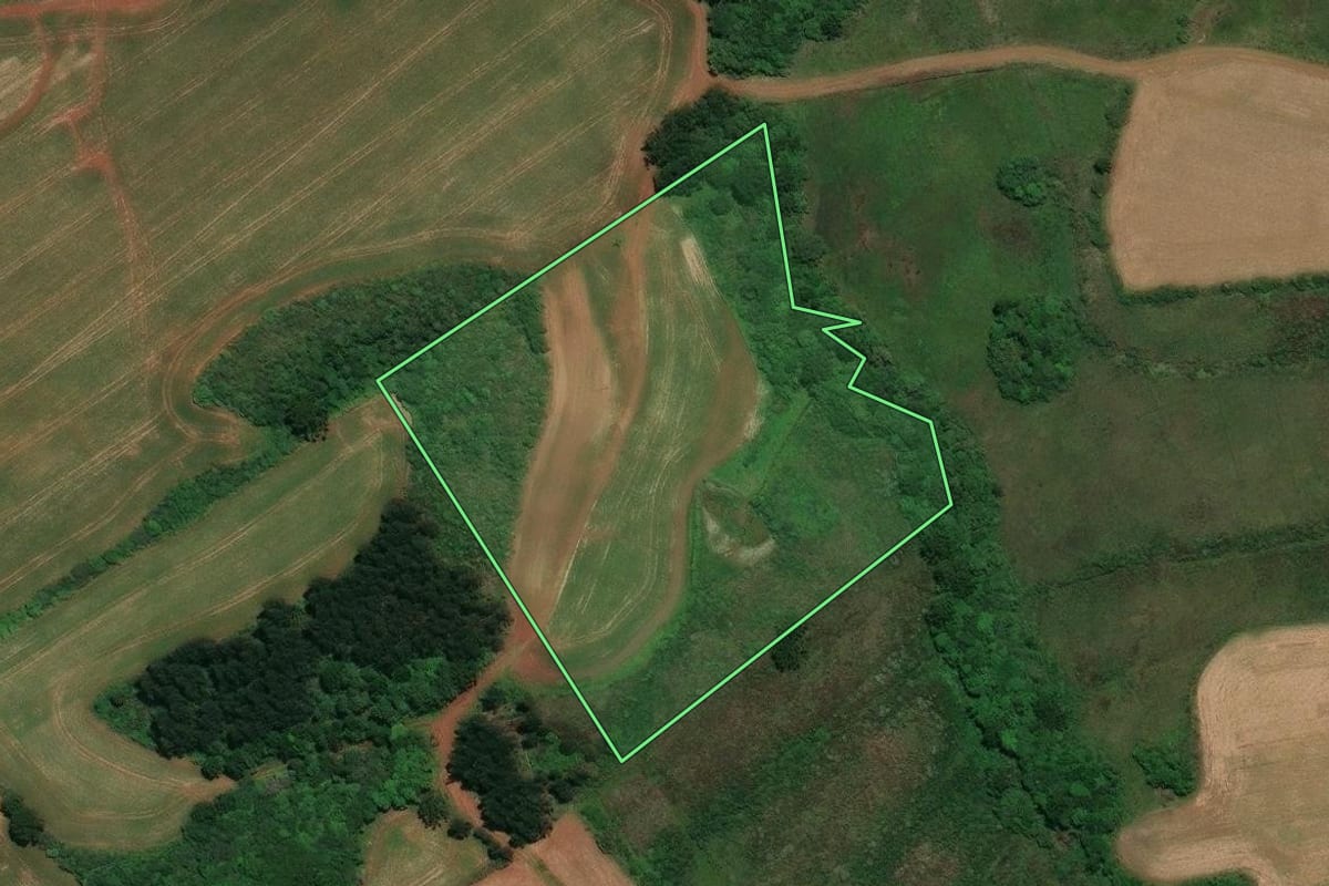 Imagem de satélite do imóvel rural em Lages (SC), com o contorno declarado no CAR desenhado por cima.