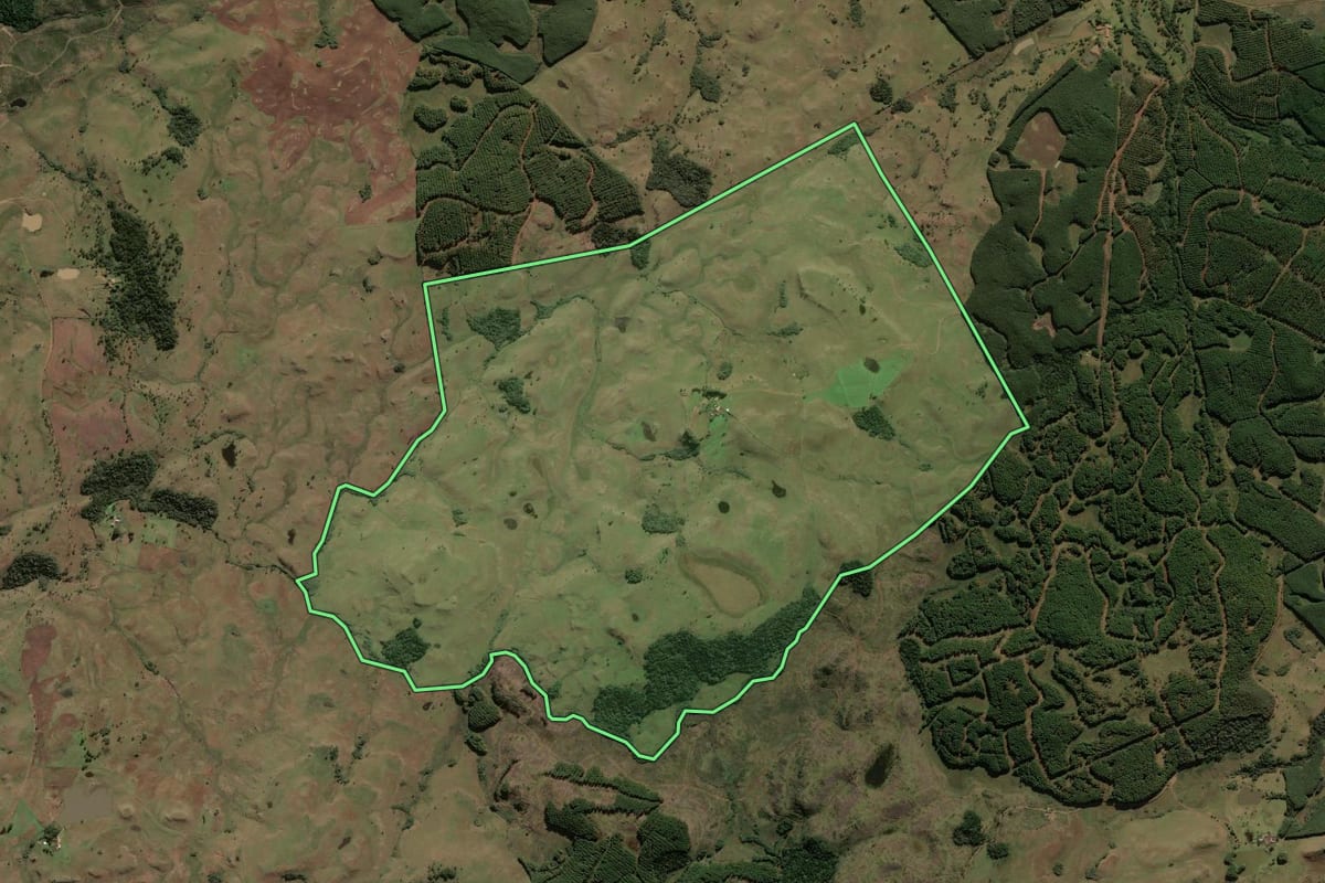 Imagem de satélite do imóvel rural em Lages (SC), com o contorno declarado no CAR desenhado por cima.