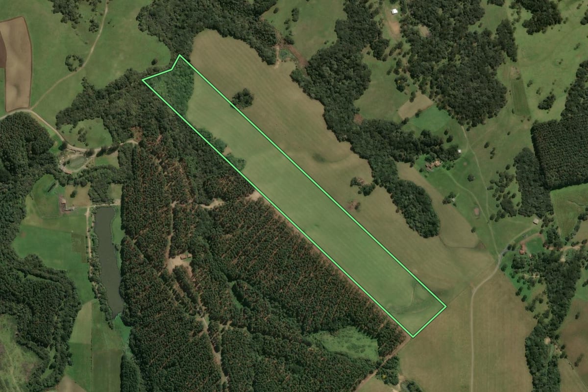 Imagem de satélite do imóvel rural em Lages (SC), com o contorno declarado no CAR desenhado por cima.