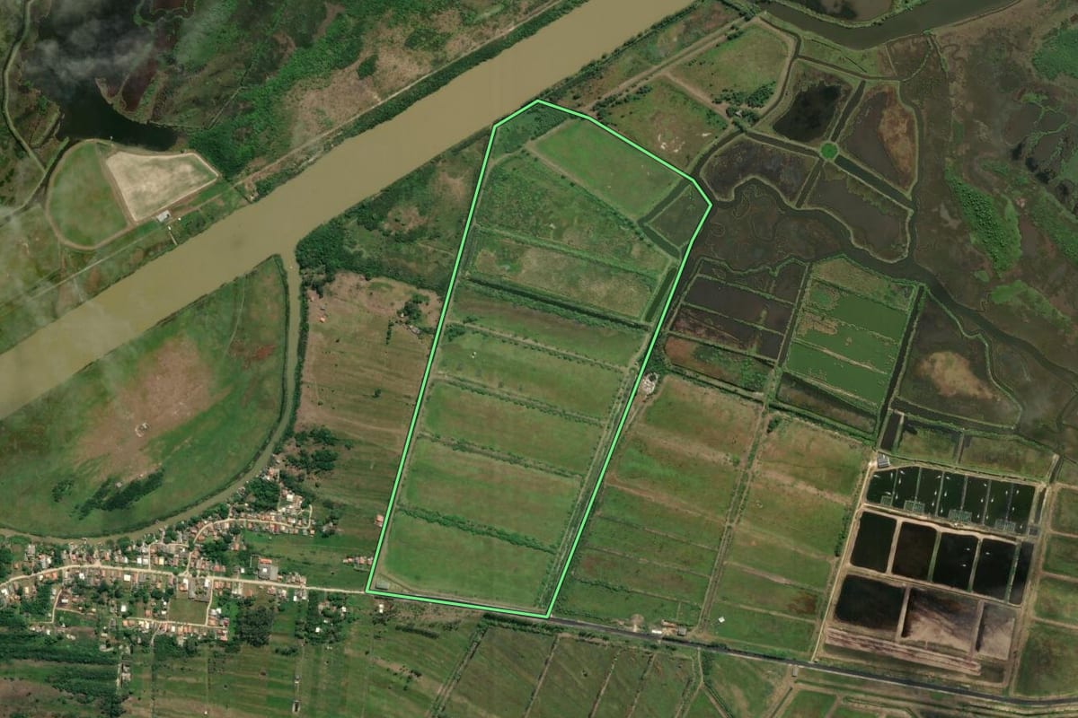 Imagem de satélite do imóvel rural em Laguna (SC), com o contorno declarado no CAR desenhado por cima.