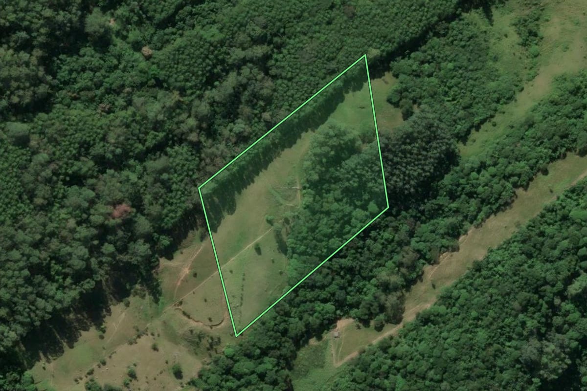 Imagem de satélite do imóvel rural em Laguna (SC), com o contorno declarado no CAR desenhado por cima.