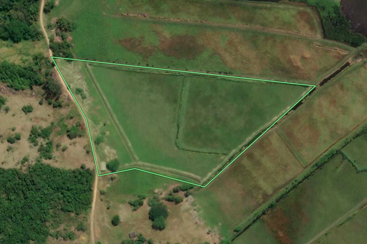 Imagem de satélite do imóvel rural em Laguna (SC), com o contorno declarado no CAR desenhado por cima.