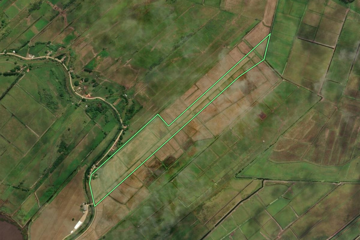 Imagem de satélite do imóvel rural em Laguna (SC), com o contorno declarado no CAR desenhado por cima.