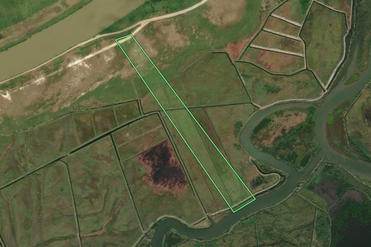 Imagem de satélite do imóvel rural em Laguna (SC), com o contorno declarado no CAR desenhado por cima.