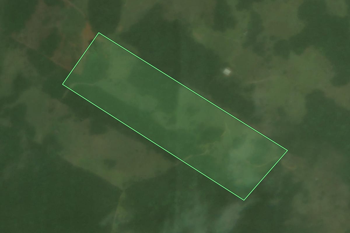 Imagem de satélite do imóvel rural em Laguna (SC), com o contorno declarado no CAR desenhado por cima.