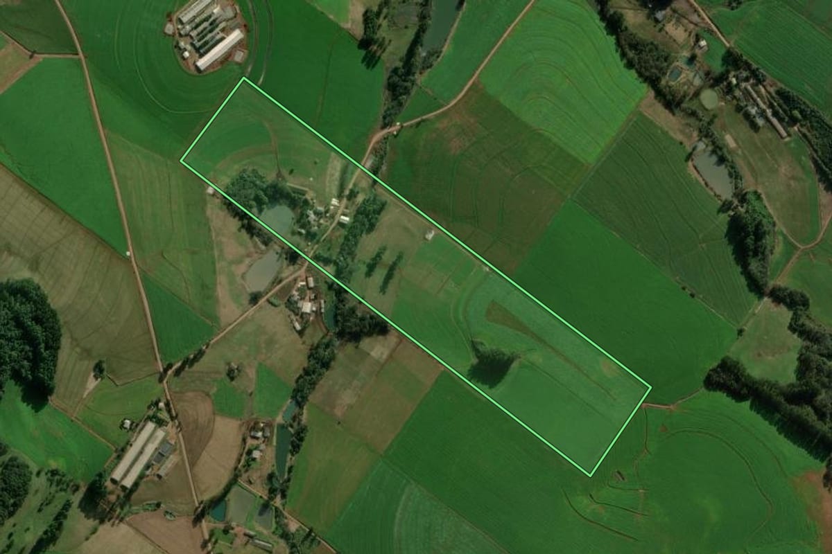 Imagem de satélite do imóvel rural em Lajeado Grande (SC), com o contorno declarado no CAR desenhado por cima.