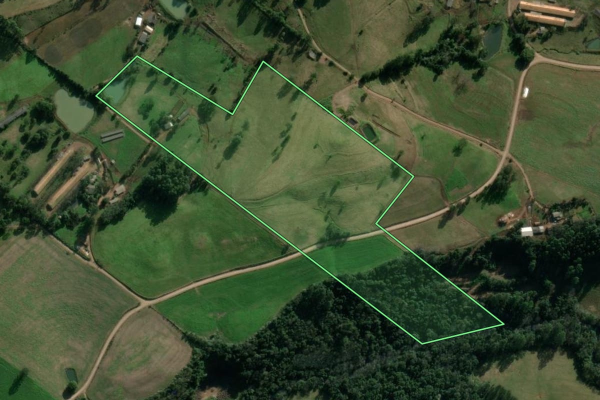 Imagem de satélite do imóvel rural em Lajeado Grande (SC), com o contorno declarado no CAR desenhado por cima.
