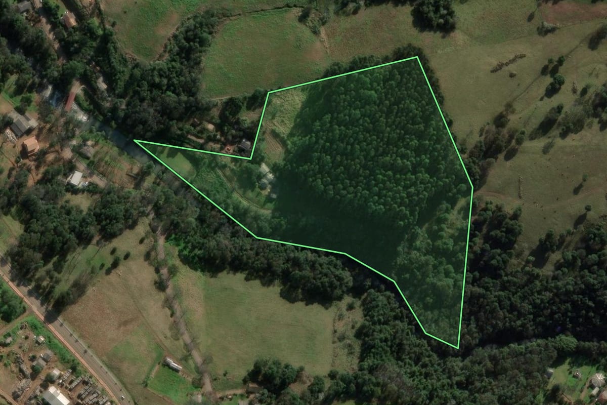 Imagem de satélite do imóvel rural em Lajeado Grande (SC), com o contorno declarado no CAR desenhado por cima.
